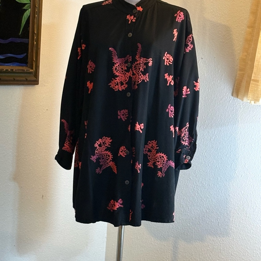 Black Shirt with Pink Dragon Print